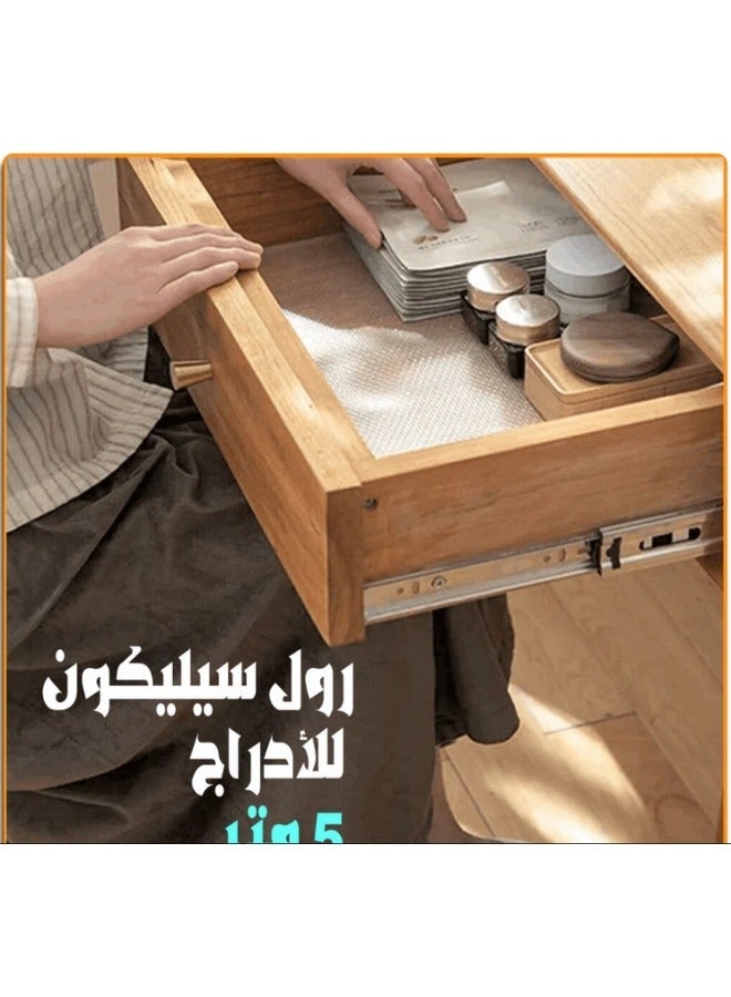 لفة حصيرة سيليكون قابلة للغسل لأرفف وأدراج المطبخ والخزائن والمكاتب، مصنوعة من مواد عالية الجودة (مقاس 5 متر × 45 سم-أبيض - Image 4